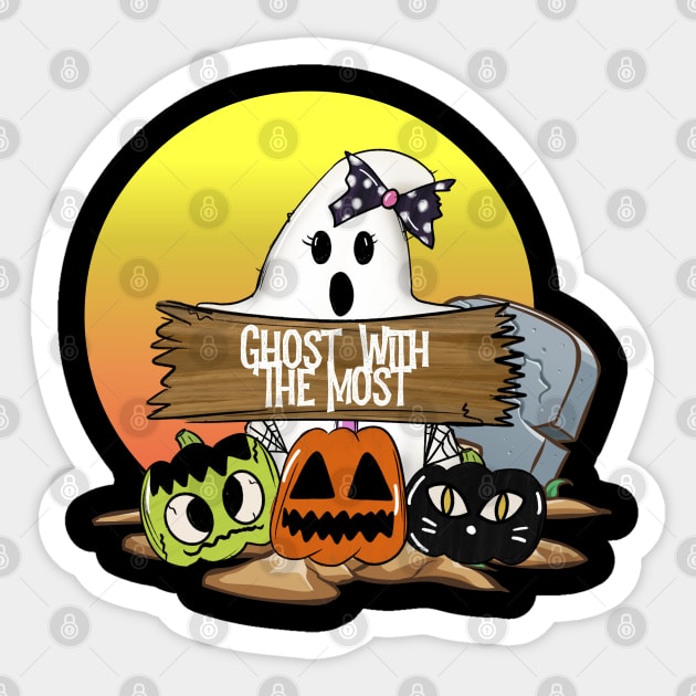 Halloween Ghost With The Most Funny Trick Or Treat Sticker by TheAparrelPub